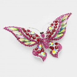 Broche cristal papillon multicolore et fuchsia