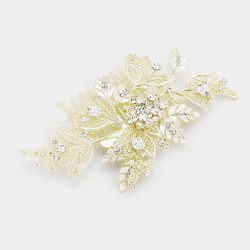 Peigne mariée feuilles cristal et or