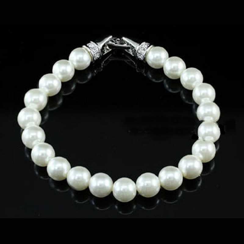 Bracelet perles blanc et cristal Swarovski