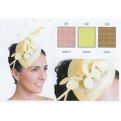 Chapeau mariage Bibi de cérémonie fleurs et plumes orange peche