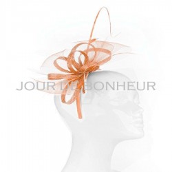 Chapeau mariage Bibi headband noeud tulle et plumes orange abricot