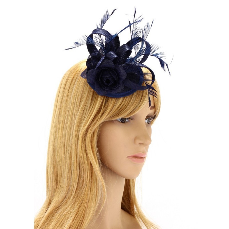 Chapeau mariage Bibi cheveux bleu marine et plumes