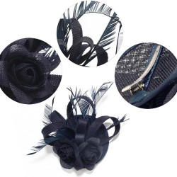 Chapeau mariage Bibi cheveux bleu marine et plumes