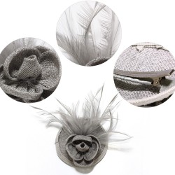 Chapeau mariage Bibi cheveux fleur et plumes gris clair