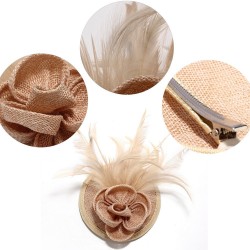 Chapeau mariage Bibi cheveux fleur et plumes nude