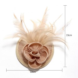 Chapeau mariage Bibi cheveux fleur et plumes nude