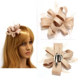 Chapeau mariage Bibi cheveux noeud et plumes nude
