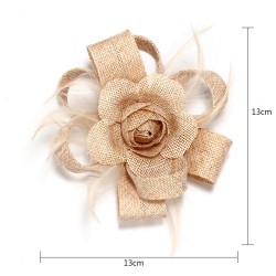 Chapeau mariage Bibi cheveux noeud fleur et plumes nude