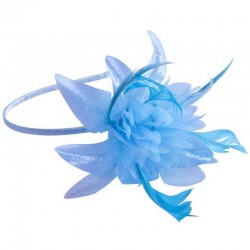 Chapeau mariage Headband avec fleur et plumes bleu ciel