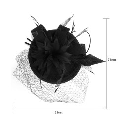 Chapeau mariage Bibi cérémonie fleur et plumes noir