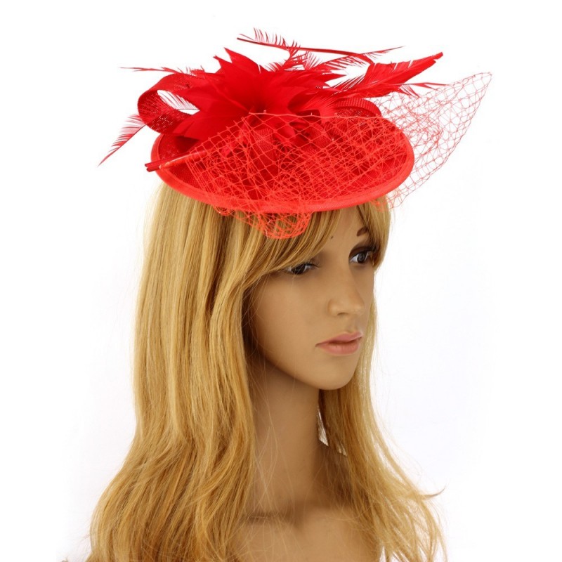 Chapeau mariage Bibi cérémonie fleur et plumes rouge