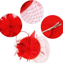 Chapeau mariage Bibi cérémonie fleur et plumes rouge