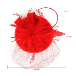 Chapeau mariage Bibi cérémonie fleur et plumes rouge