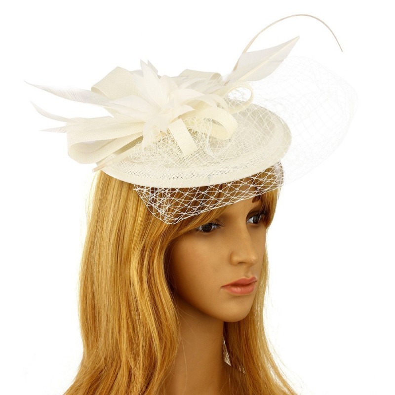 Chapeau mariage Bibi cérémonie fleur et plumes ivoire