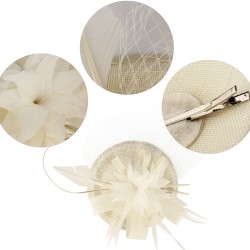 Chapeau mariage Bibi cérémonie fleur et plumes ivoire