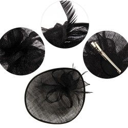 Chapeau mariage Bibi large en sisal et plumes noir