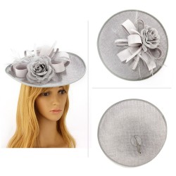 Chapeau mariage Chapeau mariage fleur et plumes gris
