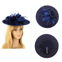 Chapeau mariage Chapeau mariage fleur et plumes bleu marine