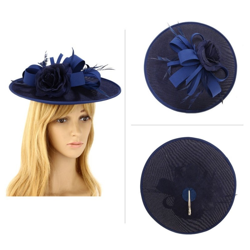 Chapeau mariage Chapeau mariage fleur et plumes bleu marine