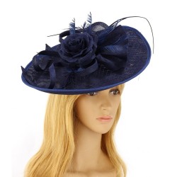 Chapeau mariage Chapeau mariage fleur et plumes bleu marine