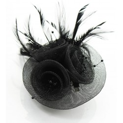 Chapeau mariage Bibi mariage plumes et perles noires