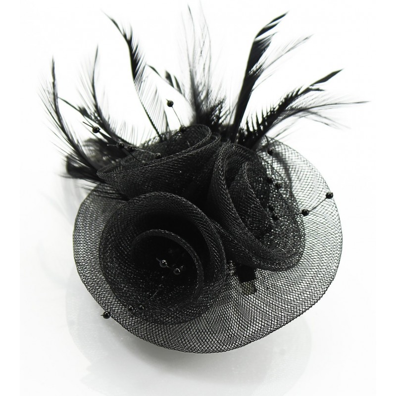 Chapeau mariage Bibi mariage plumes et perles noires