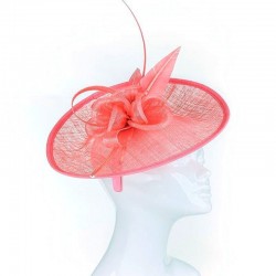 Chapeau mariage Chapeau de mariage fleur et plumes rose orange corail