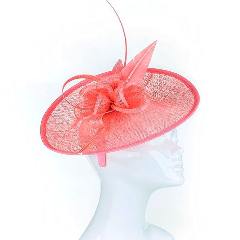 Chapeau mariage Chapeau de mariage fleur et plumes rose orange corail