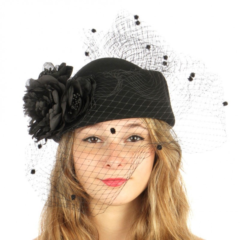 Chapeau mariage Chapeau feutre noir et voilette Chapeau mariage Chapeau feutre noir et voilette