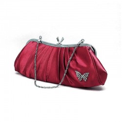 Sac pochette satin vert turquoise et papillon crystal