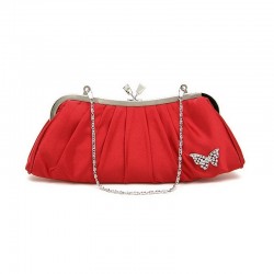 Sac pochette satin rouge et papillon cristal