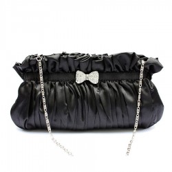 Sac pochette satin noir et noeud cristal