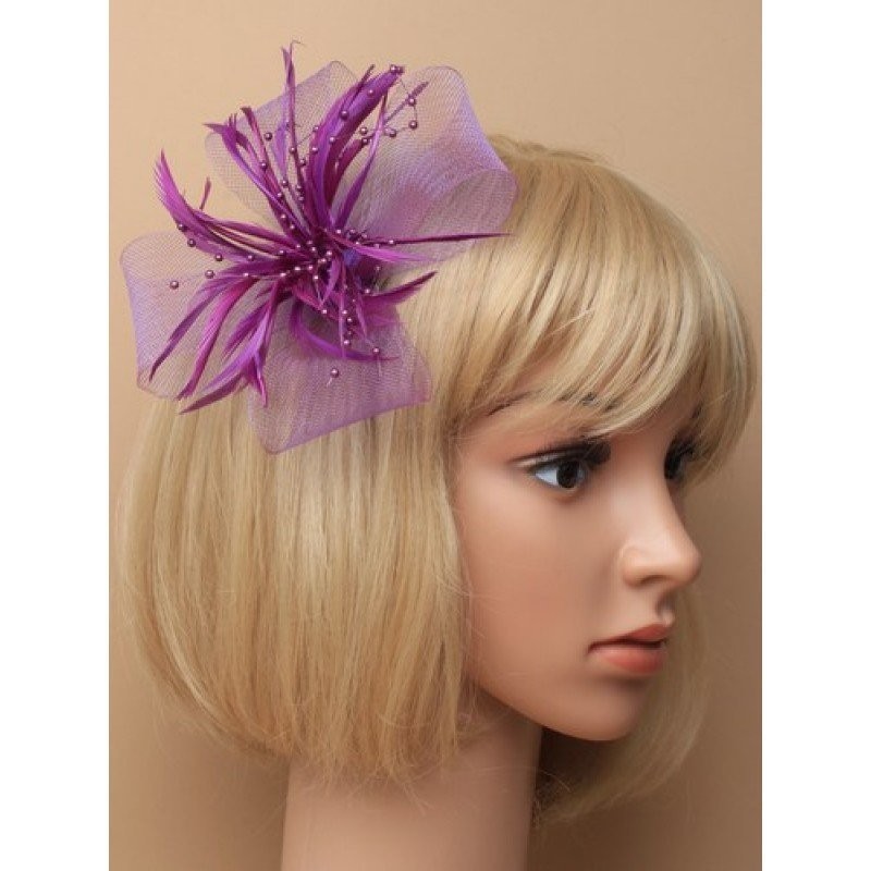 Headband ruban perles plumes violet