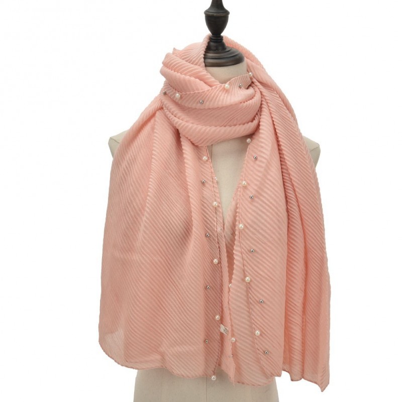 Echarpe plissé soleil et perles rose Echarpe plissé soleil et perles rose