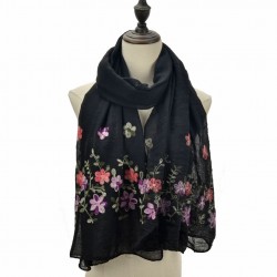 Etole légère voile noir brodé fleurs