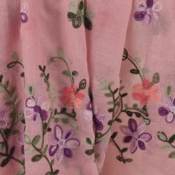 Etole légère voile rose brodé fleurs