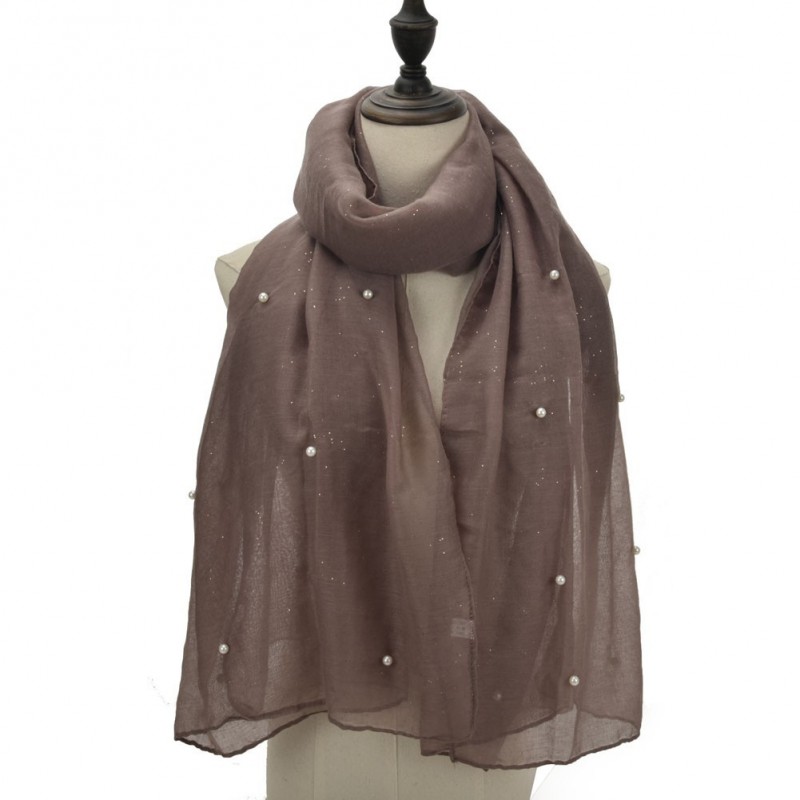 Etole légère perles et paillettes marron taupe Etole légère perles et paillettes marron taupe