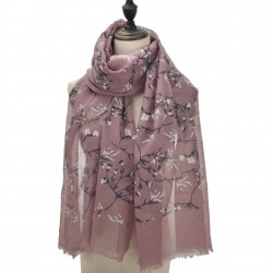 Etole imprimée ramages fleuris rose mauve