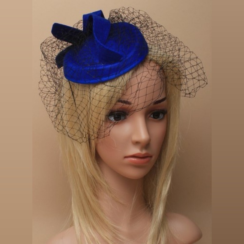 Bibi chapeau de mariage bleu avec voilette