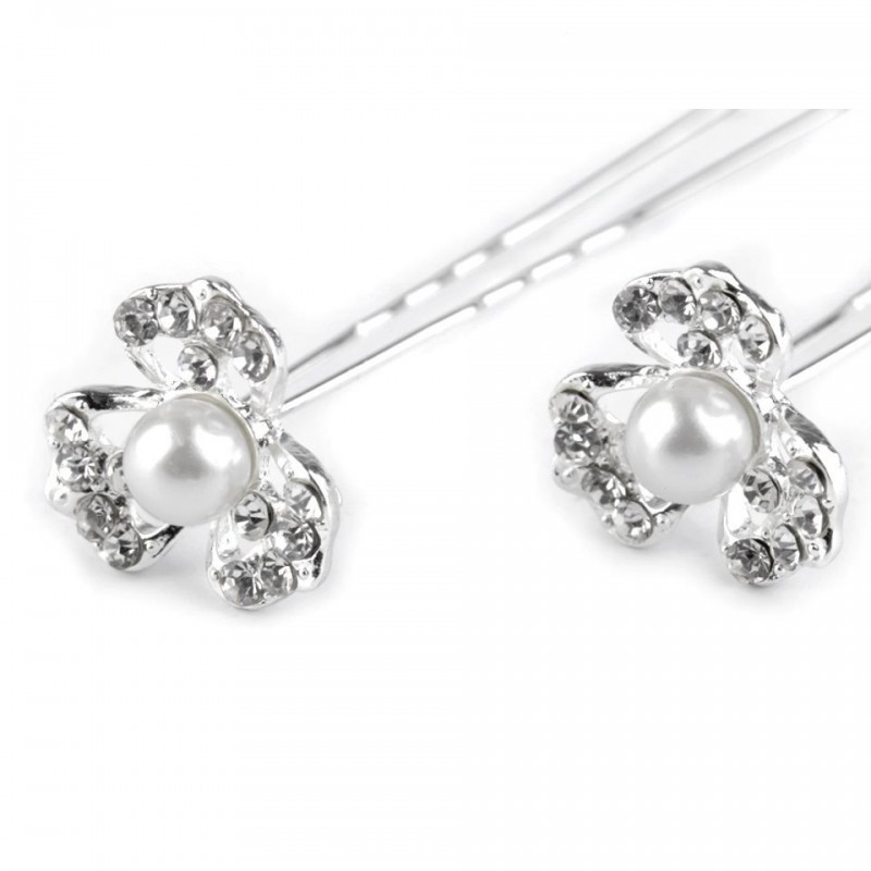 6 épingles cheveux cristal et perles nacrées 6 épingles cheveux cristal et perles nacrées