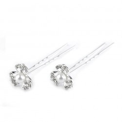 6 épingles cheveux cristal et perles nacrées