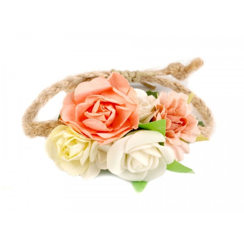 Bracelet champêtre corde et fleurs