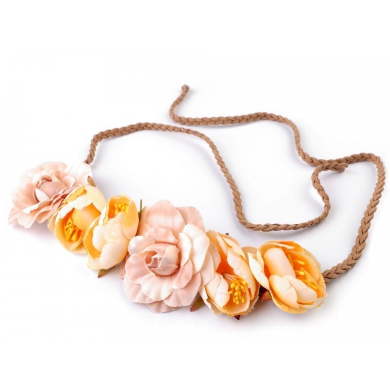 Headband cordon cuir et fleurs / Accessoire de coiffure mariage champêtre