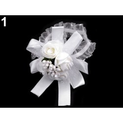 Bracelet élastiqué en satin et organza avec fleurs / blanc, ivoire / mariage champêtre, naturel, romantique