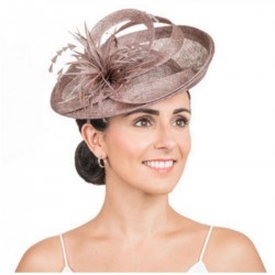 Chapeau de mariage plumes et fleur marron glacé