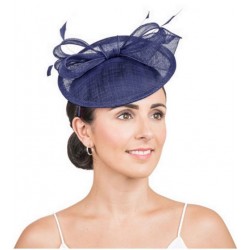 Chapeau de mariage noeud et plumes bleu marine