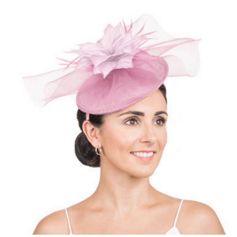 Bibi de mariage voilette et fleur rose mauve Bibi de mariage voilette et fleur rose mauve