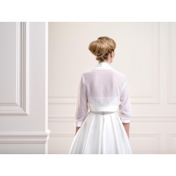 veste mariage chauve souris voile et bordure satin, bolero mariage blanc ou ivoire transparent, bolero mariée voile et satin