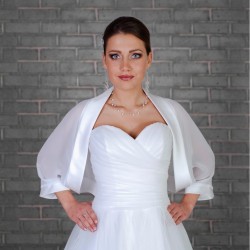 veste mariage chauve souris voile et bordure satin, bolero mariage blanc ou ivoire transparent, bolero mariée voile et satin