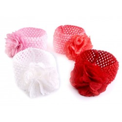 Lot 4 Bandeaux serre-tête élastique avec fleur / Blanc, rose, rouge, corail / accessoire cheveux pour enfants, bébés